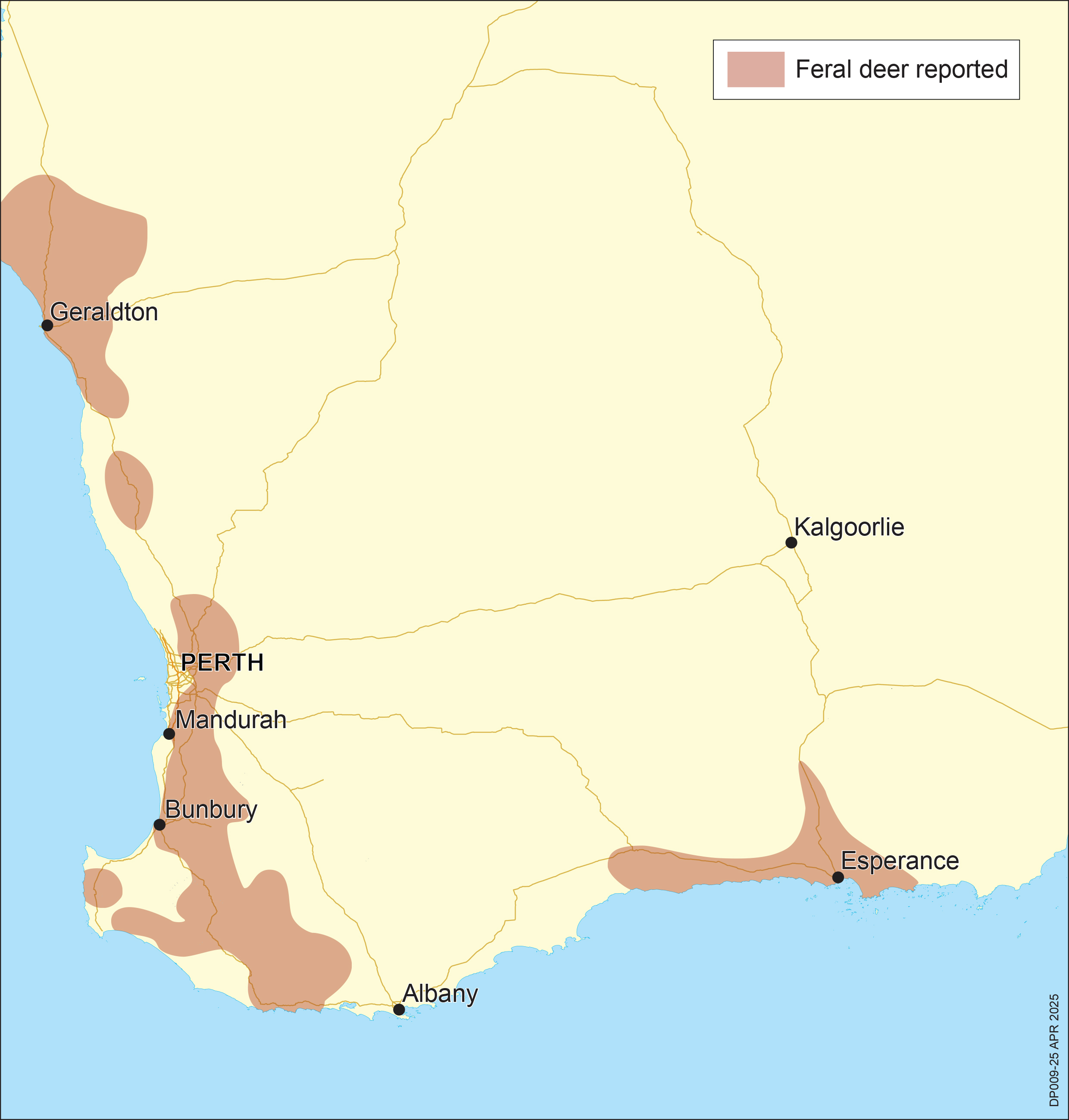 Feral deer distribution map for WA