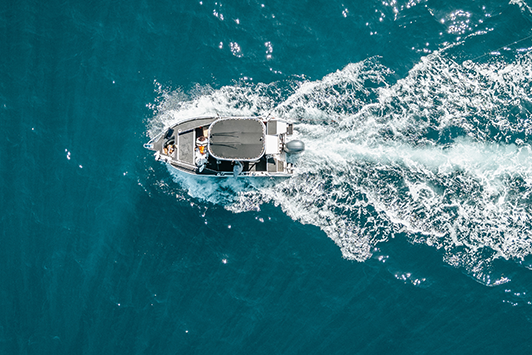 Aerial image of boat in the water