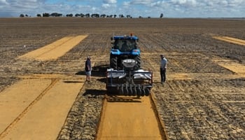 Two men and a tractor in a paddock