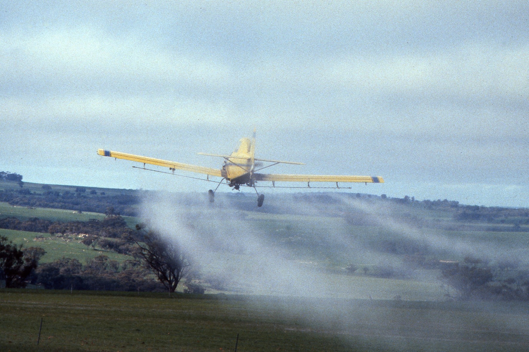 Airplane spraying crop
