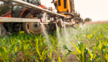 Close up of spray nozzle on crop sprayer
