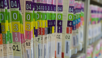 Shelf containing files