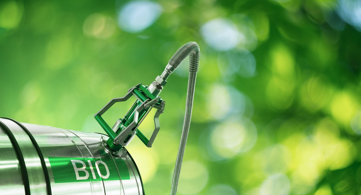 Biofuel filling station on a green background