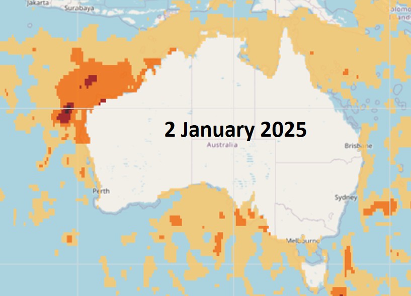 Map of WA showing the 2025 marine heatwave