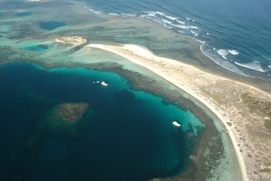 Arial image of boats using the public moorings at Morley Island Houtman Abrolhos Island