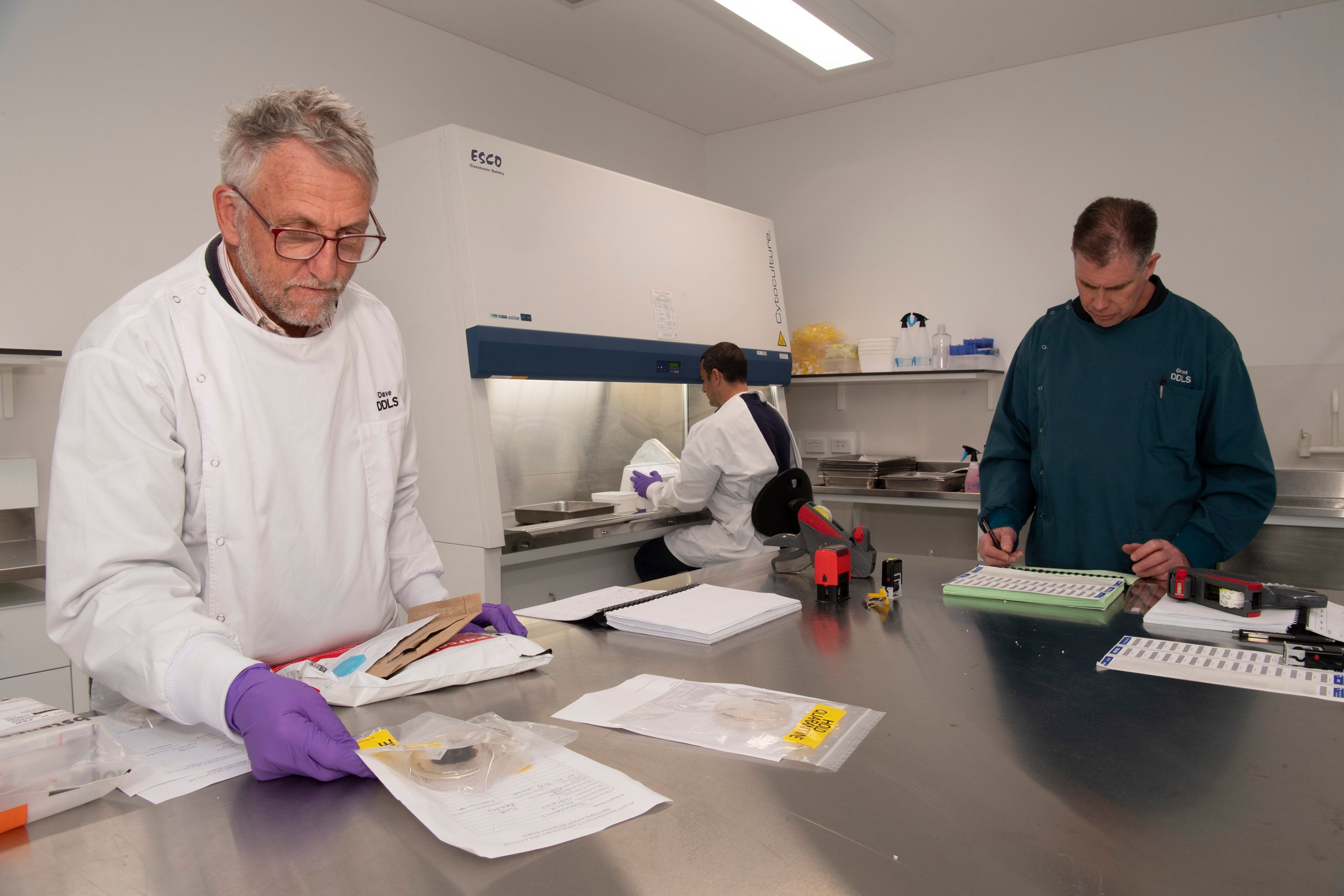Three men working in a laboratory
