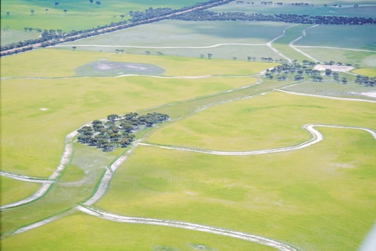 Farmland interspersed by banks